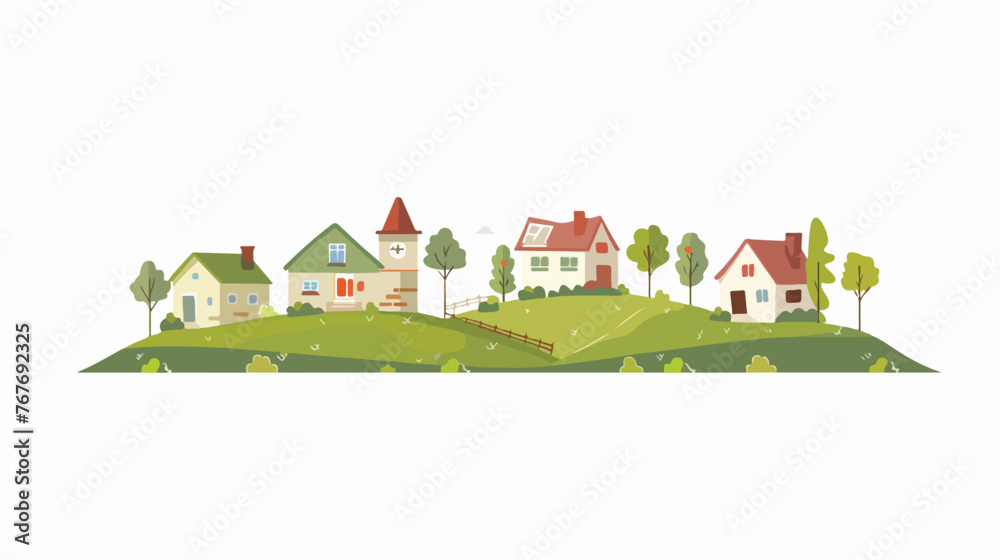 Countryside Charm Quaint Houses Nestle in Green Field