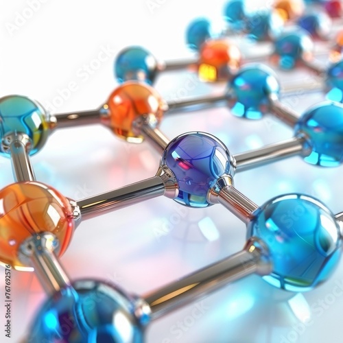 Solar cell technology, photovoltaic molecule, 3D rendering, white background