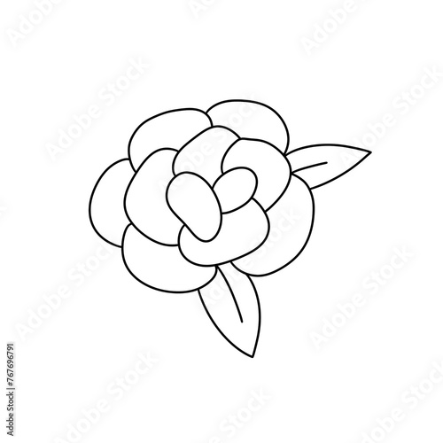 A flower with a leaf is drawn in black. The flower is small and has a simple design
