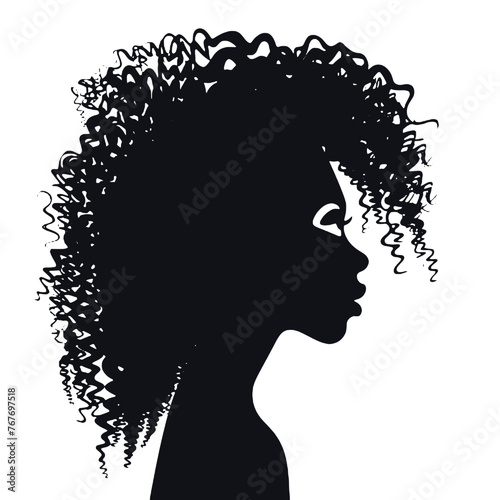 Silhouette  profile of an African woman with long curly hair