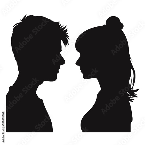 Male and female profile faces silhouette