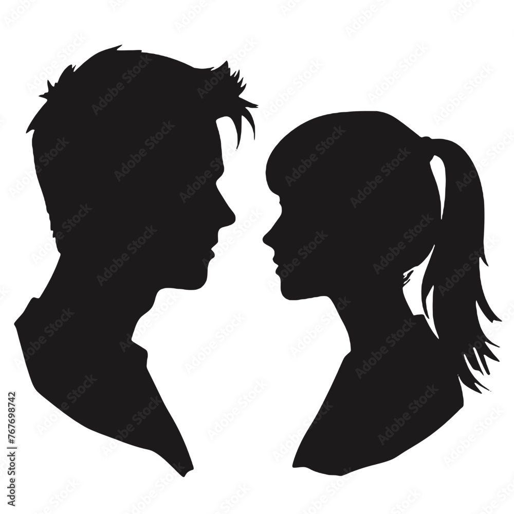 Male and female profile faces silhouette Male and female profile faces silhouette