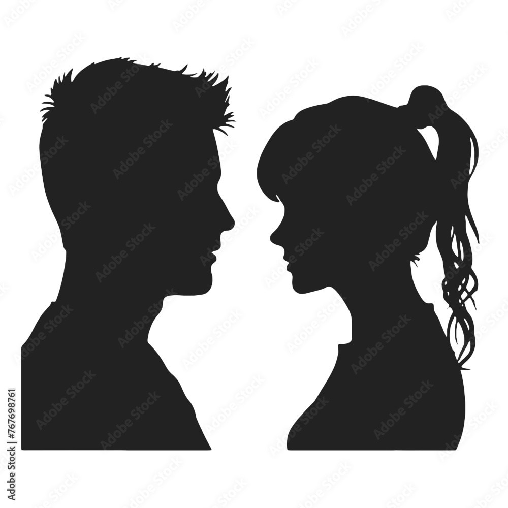 Male and female profile faces silhouette