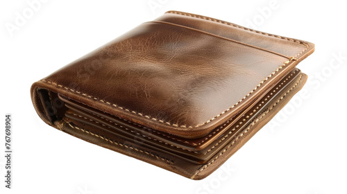 Classic Brown Leather Wallet Isolated on Transparent Background