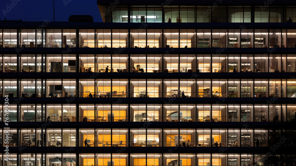 Corporate Office Building Illuminated at Night Corporate Office Building Illuminated at Night