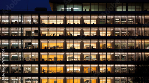 Corporate Office Building Illuminated at Night