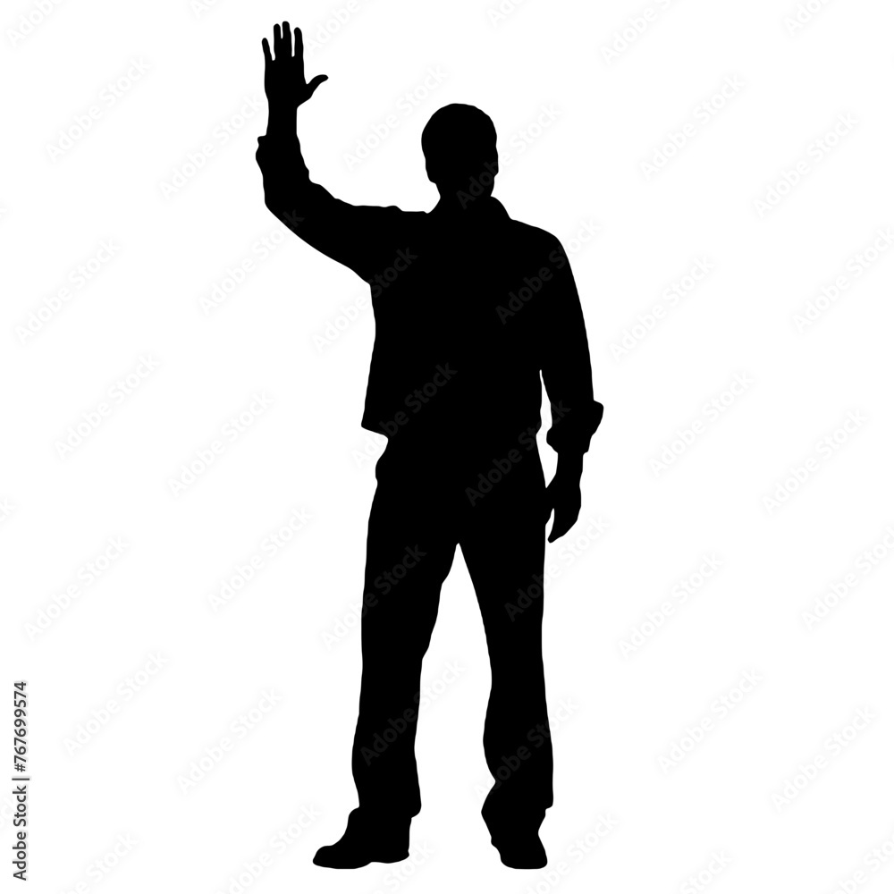 Man standing and waving with his hand Silhouette Man standing and waving with his hand Silhouette