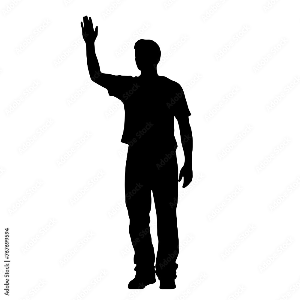 Man standing and waving with his hand Silhouette 