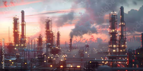 Oil refinery industrial plant with nature and sky background business and industry concept , Oil Refinery Industrial Plant: Business and Industry Concept