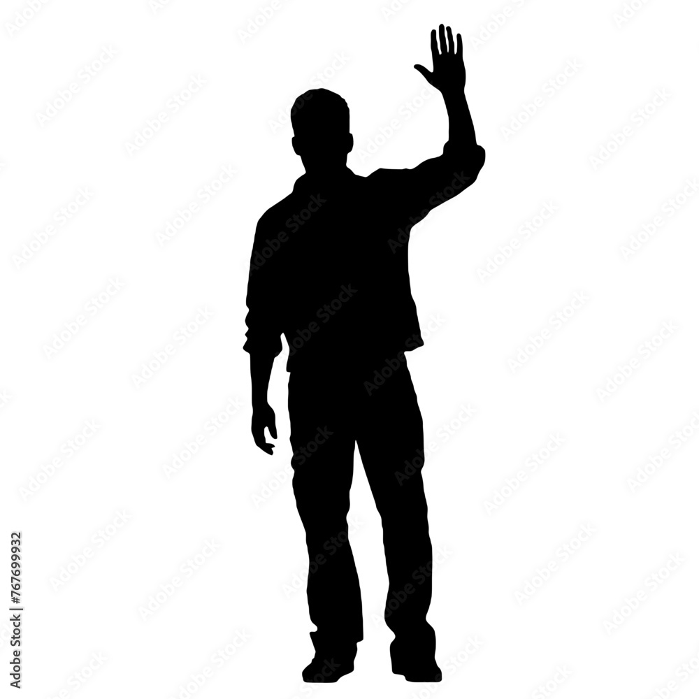 Man standing and waving with his hand Silhouette Man standing and waving with his hand Silhouette