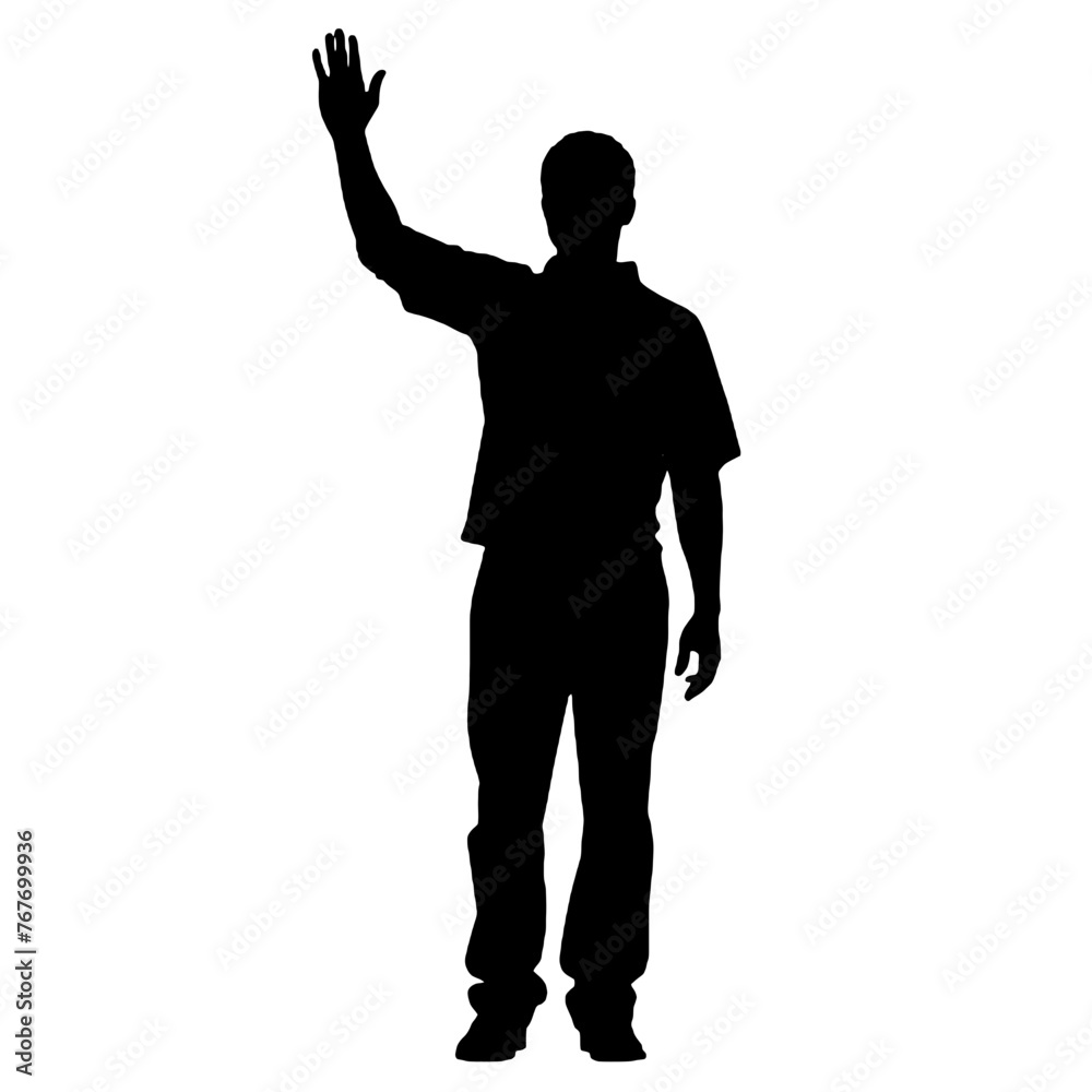 Man standing and waving with his hand Silhouette Man standing and waving with his hand Silhouette