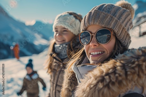 Family enjoying a ski trip.