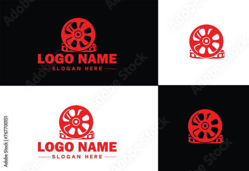 film reel logo icon vector for business brand app icon movie cinema theater video channel cinematography logo template