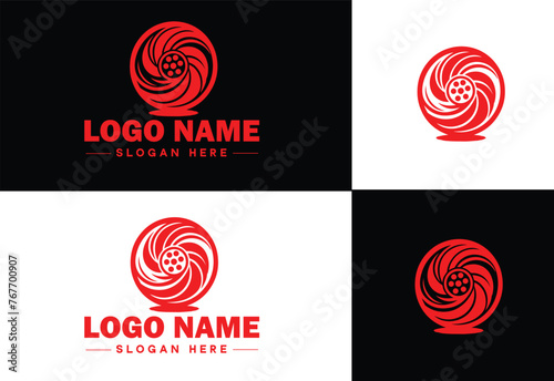 film reel logo icon vector for business brand app icon movie cinema theater video channel cinematography logo template