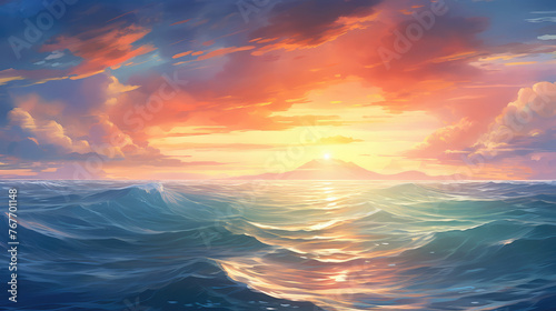 Majestic Ocean Sunset Digital Artwork