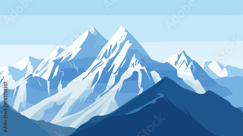 Snowy Mountains White Peaks Touch Blue Sky in Majesti