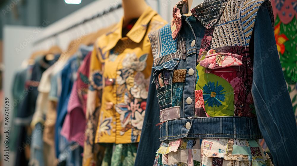 Upcycled Fashion: A display of trendy clothing made from upcycled materials