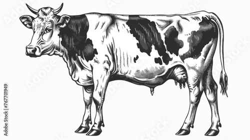 Spotted cow dutch cattle breed vintage illustration e