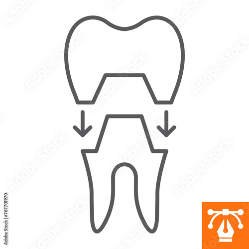 Dental crown line icon, outline style icon for web site or mobile app, dentistry and treatment, tooth restoration vector icon, simple vector illustration, vector graphics.