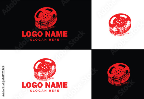 film reel logo icon vector for business brand app icon movie cinema theater video channel cinematography logo template