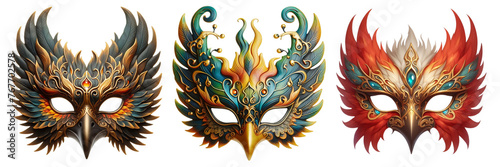 Set of phoenix carnival mask, phoenix mask on a transparent png background, The phoenix carnival mask's radiance for every celebration