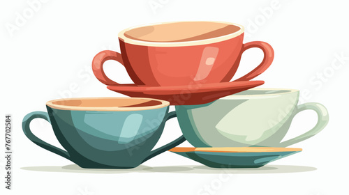 Stacked Vintage Teacups flat vector isolated on white