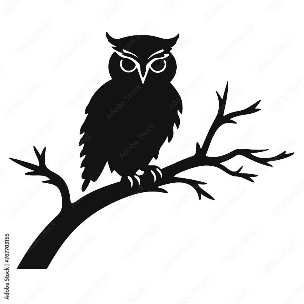 Cute Owl Illustration Vector Illustration Black and White