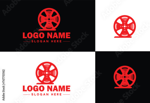 film reel logo icon vector for business brand app icon movie cinema theater video channel cinematography logo template