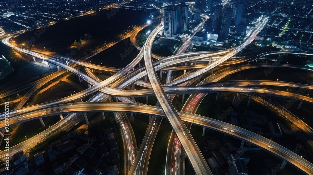 Fototapeta premium Metropolitan Nightlife: Aerial Highway Intersections