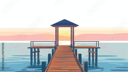 Sunset Pier Wooden Structure Extends Over Calm Waters photo