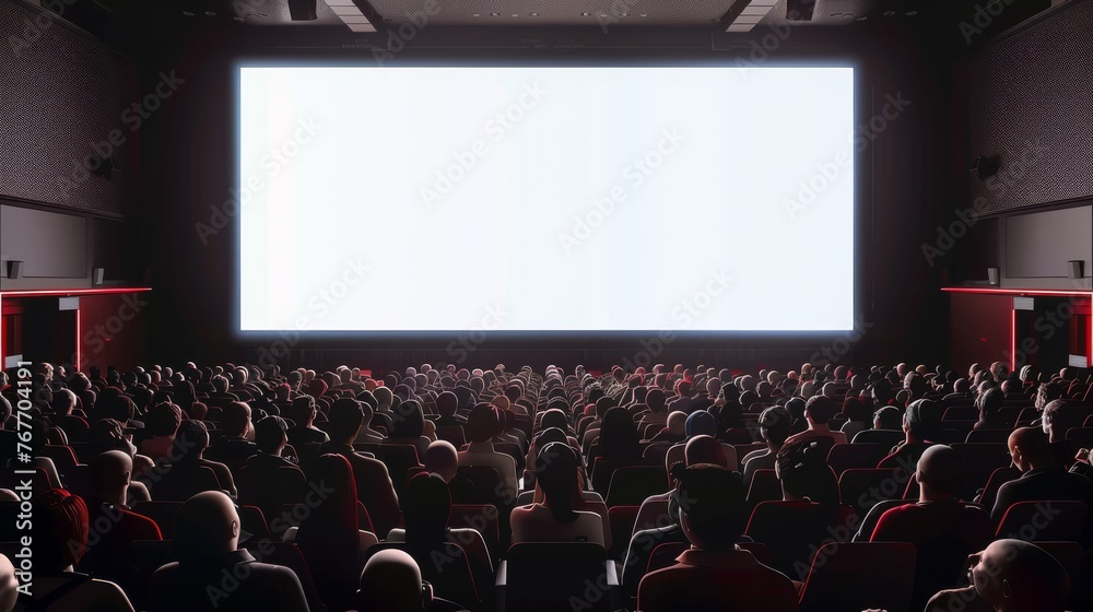 Blank cinema screen full of people watching movie Blank cinema screen full of people watching movie