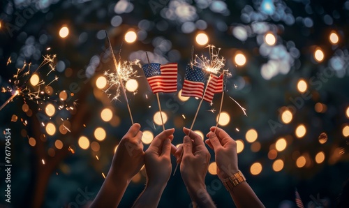 4th of July, Independence day celebration, hands with USA flags