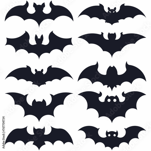 Bats Halloween decorations for wall and windows sticker pack for party vector set isolated on a white background.