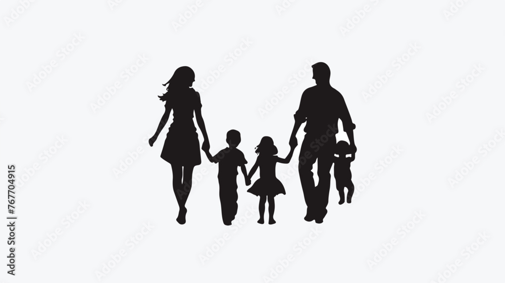 Vector silhouette of family on a white background. 