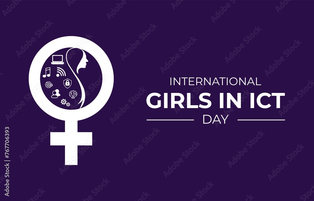 Fototapeta premium International Girls in ICT Day is celebrated on the fourth Thursday in April. Holiday concept. Template for background with banner, poster and card. Jpeg format.