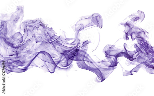 Flowing purple color smoke isolated on white or transparent background