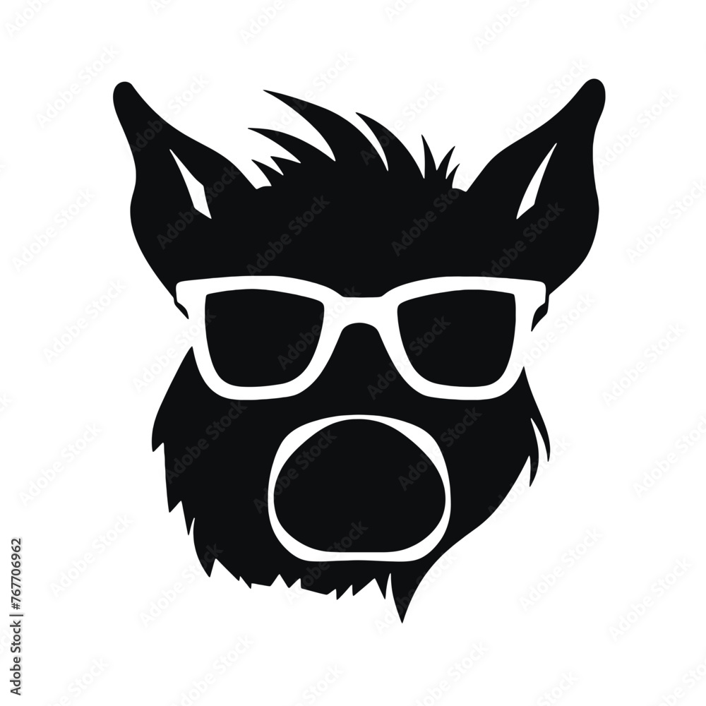 boar wearing sunglasses, vintage logo line art concept black and white color, hand drawn illustration