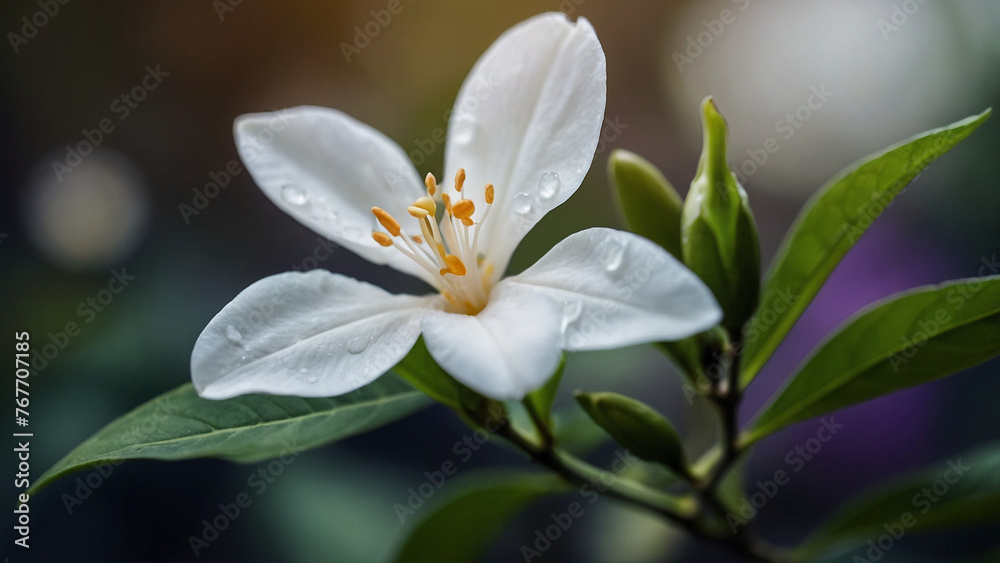 Beautiful jasmine flower blooming, beautiful scent of the flower spreads through the air Beautiful jasmine flower blooming, beautiful scent of the flower spreads through the air
