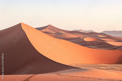 Serene Sunset Over Desert Sand Dunes Landscape