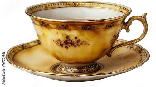 Vintage tea cup on isolated transparent background