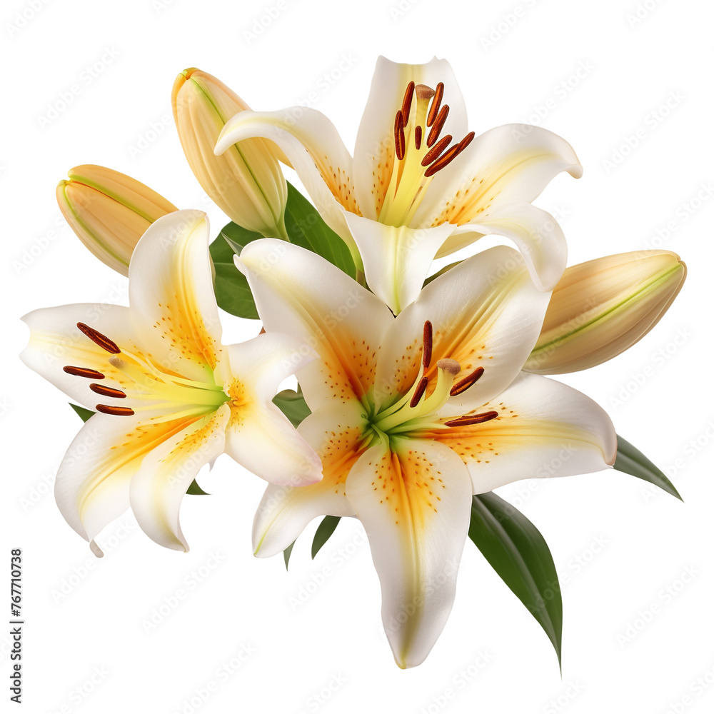 Elegant blooming lilies with buds, cut out Elegant blooming lilies with buds, cut out