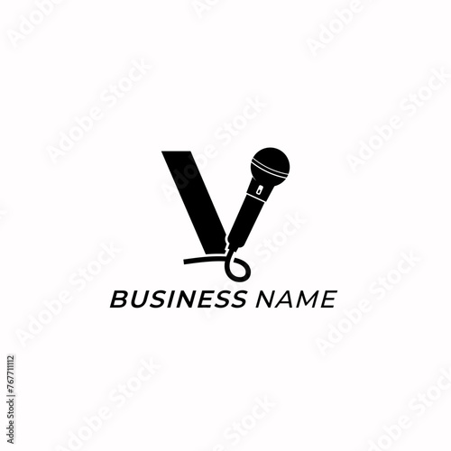 design logo creative letter V and microphone karaoke