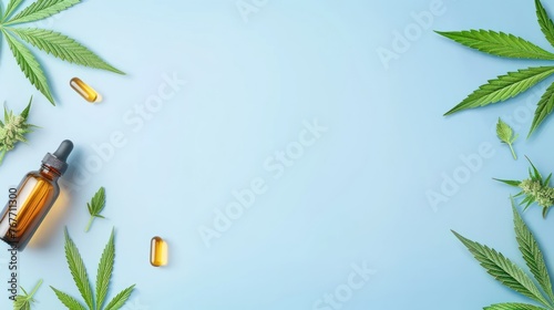 A close-up view of a brown dropper bottle filled with CBD oil, set against a mysterious backdrop of unknown symbols photo