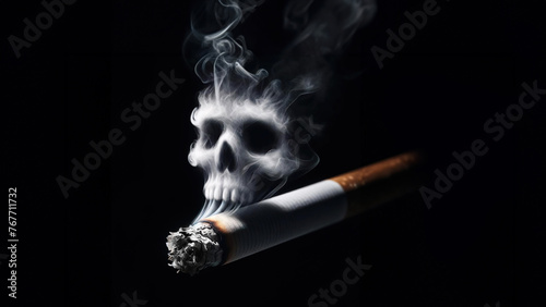 Close up shot of a skull shape smoke on cigarette