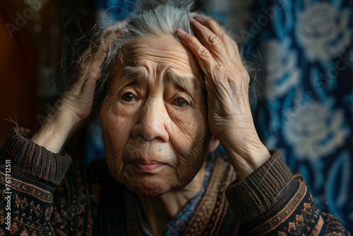 Forgetful asian senior woman with amnesia brain © Anns