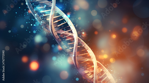 DNA Helix Abstract Background glowing DNA under microscope on futuristic helix shiny bokeh background 
