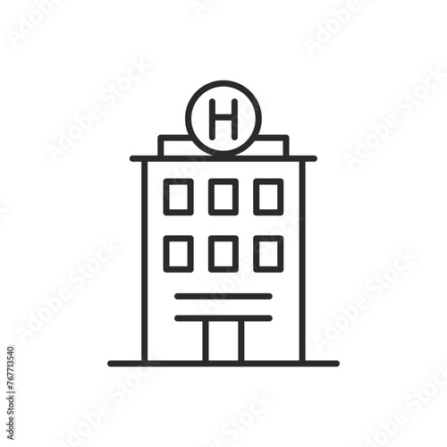 Hotel accommodation icon for web, mobile, promo, fits hospitality, tourism, vacation themes. Single outline, vector illustration.