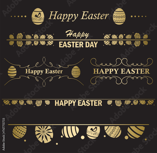 set of vector decorative elements for Easter - Happy Easter. Golden frames and delimiters