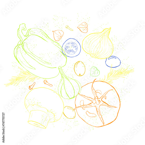 Vegetables sketch art illustration circle flatl lay