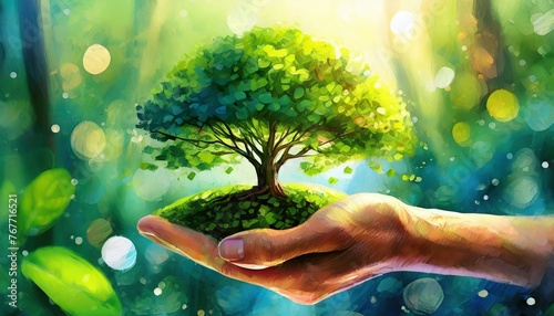 Nurturing Our Planet: The Importance of Green Trees and Hands photo